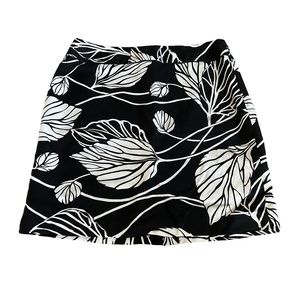 LOFT silk blend black and white leaf patterned skirt